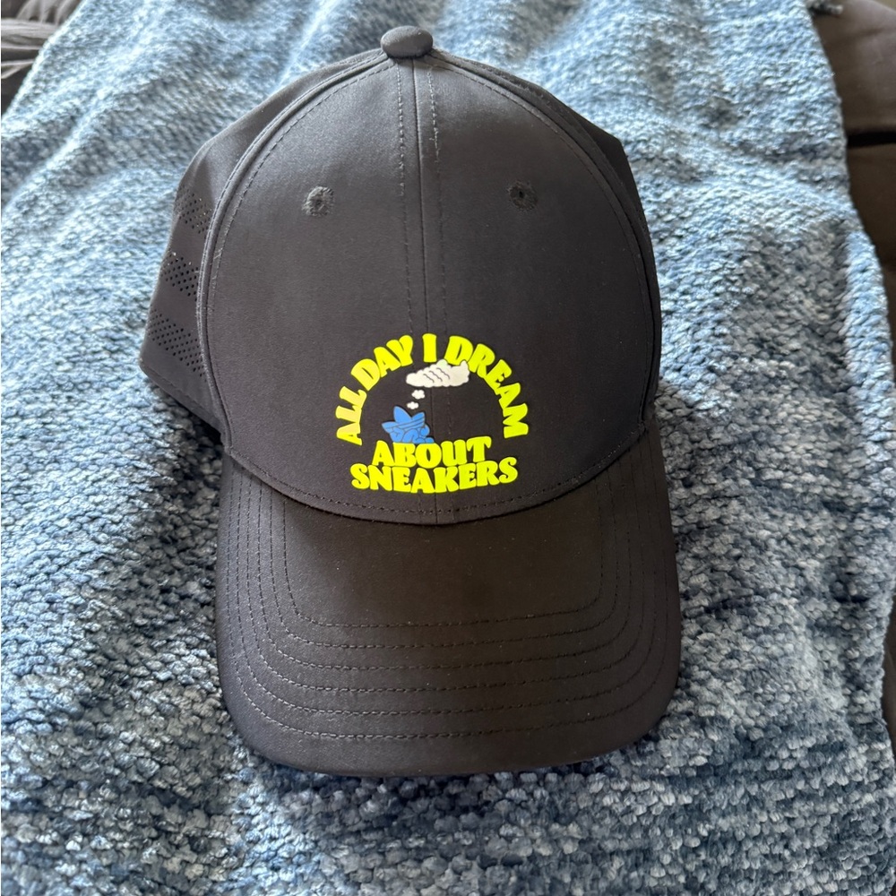 Adidas All Day I Dream About Sneakers Black Fitted Hat w/ Yellow & Blue graphics